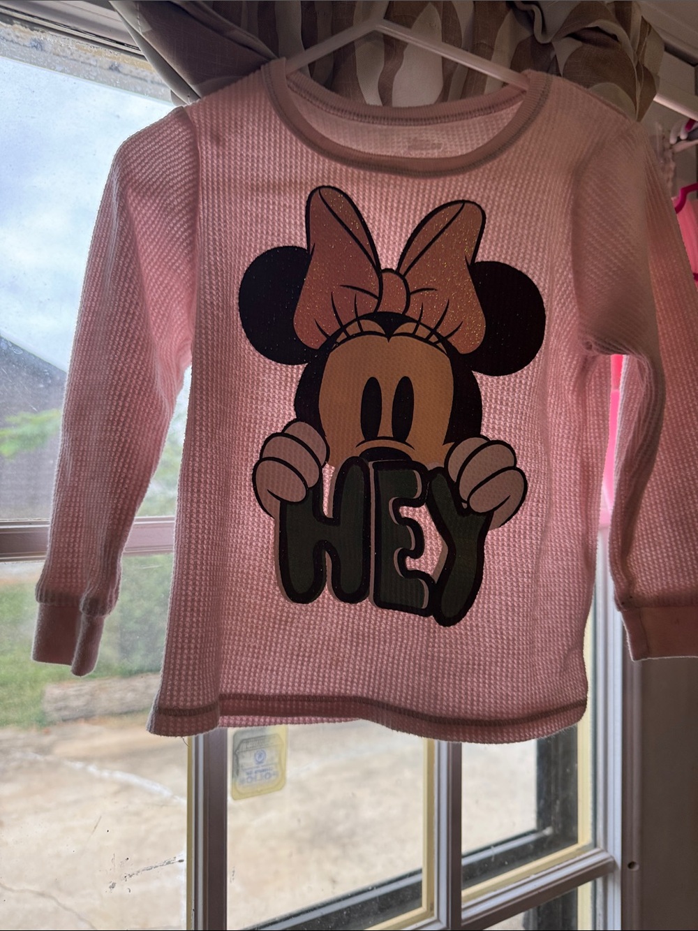 Disney Pink Minnie Mouse 'Hey' Waffle-Knit Long Sleeve Top
